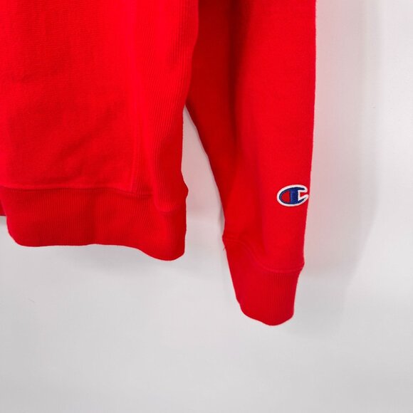 Champion Logo Reverse Weave Sweatshirt Womens Medium Red Cotton‎ Polyester - Picture 3 of 9